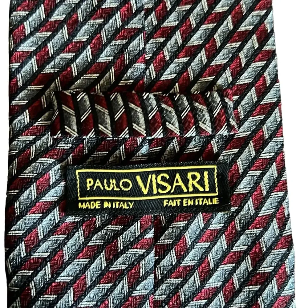 Paulo Vasari Gray/Burgundy Abstract Design 100%‎ Silk Neck Tie Made In Italy